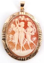 14KT GOLD EDWARDIAN CAMEO W 3 SISTERS DANCING
