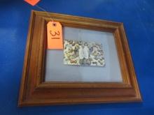 FRAMED VINTAGE LINEN SEASHELL PICTURE  12 X14