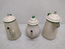 3 Enamelware Teapots