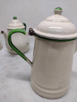 3 Enamelware Teapots