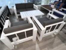 Manhattan, a 4 Piece Outdoor Patio Furniture Set with a 2 Seater Sofa, (2) Are Side Chairs and a Cof