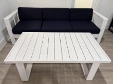 "Manhattan", Over Sized Sofa and Coffee Table. The Frame is Finished in White with Navy Blue Fabric