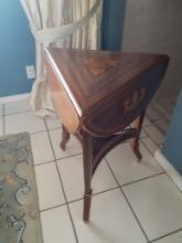 Wood Inlaid triangle side table - expandable to be round - 20 in Diameter