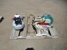 MAKITA LS1221 12'' CHOP SAW & PROJECT SOURCE PANCAKE AIR COMPRESSOR