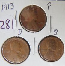 1913- P/D/S Wheat Cents