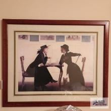 Picture of a lady and a horse woman having iced tea