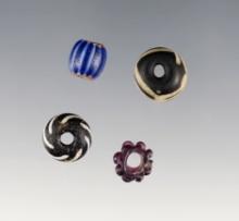 Nice set of 4 beads including a purple raspberry, Roman inlaid, Star bead, black w/white stripe