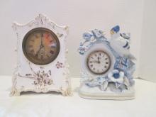 Two Porcelain Wind-Up Shelf Clocks