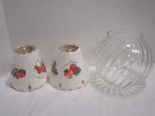 Clear Swirl Design Ball Shade and Two Paper Bulb Clip On Shades with Strawberry Motif