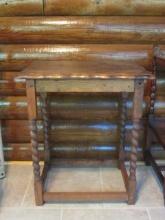 Vintage Oak Side Table with Barley Twist Legs
