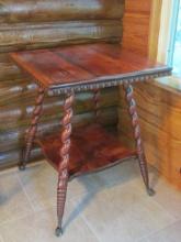 Antique Refinished Square Occasional Table with Barley Twist Legs and Brass Claw