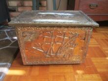 Embossed Brass Kindling Box with Sailboat Designs