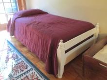 Painted White Twin Size Bed with Wood Rails