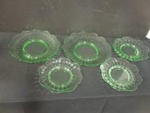 Five Flower Shape Uranium/Vaseline Glass Plates