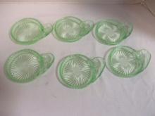 Six Uranium/Vaseline Glass Coasters w/ Spoon Rest