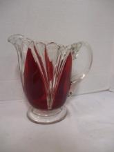 Footed Ruby Red Pitcher with Applied Glass Handle