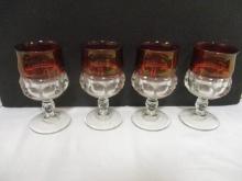 Four Tiffin-Franciscan King's Crown Cranberry Goblets