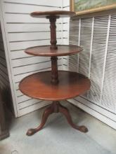 Mahogany 3 Tiered Dumbwaiter Butler Table w/ Claw Feet