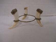 Pre Ban Ivory Tri-Footed Natural Tusk and Brass Stand