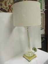 Column Post Glass Table Lamp with Gold Tone Base