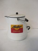 White Enamel "Nash's Drip Grind Coffee" Chuckwagon Coffee Pot