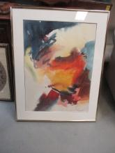 Signed and Dated Abstract Painting by Karen Harms - Framed and Matted