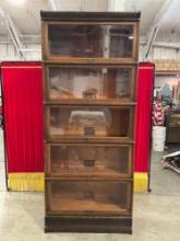 Antique Globe-WERNICKE Co. Glass Fronted Tiger Oak Barrister Modular Bookcase w/ 5 Shelves. See