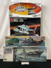 Pair of Police Helicopter Sets & 2x Revell Ships, U.S.S. Pine Island & USS Midway Aircraft Carrier