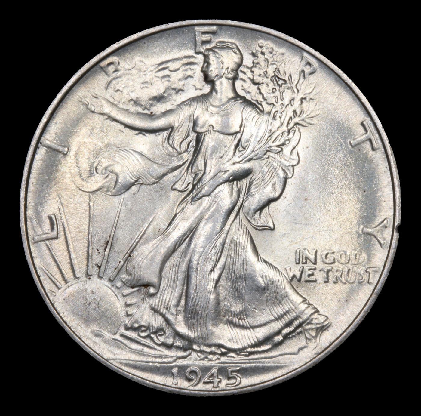 ***Auction Highlight*** 1945-p Walking Liberty Half Dollar FS-901 "No AW" 50c Graded ms65+ By SEGS (