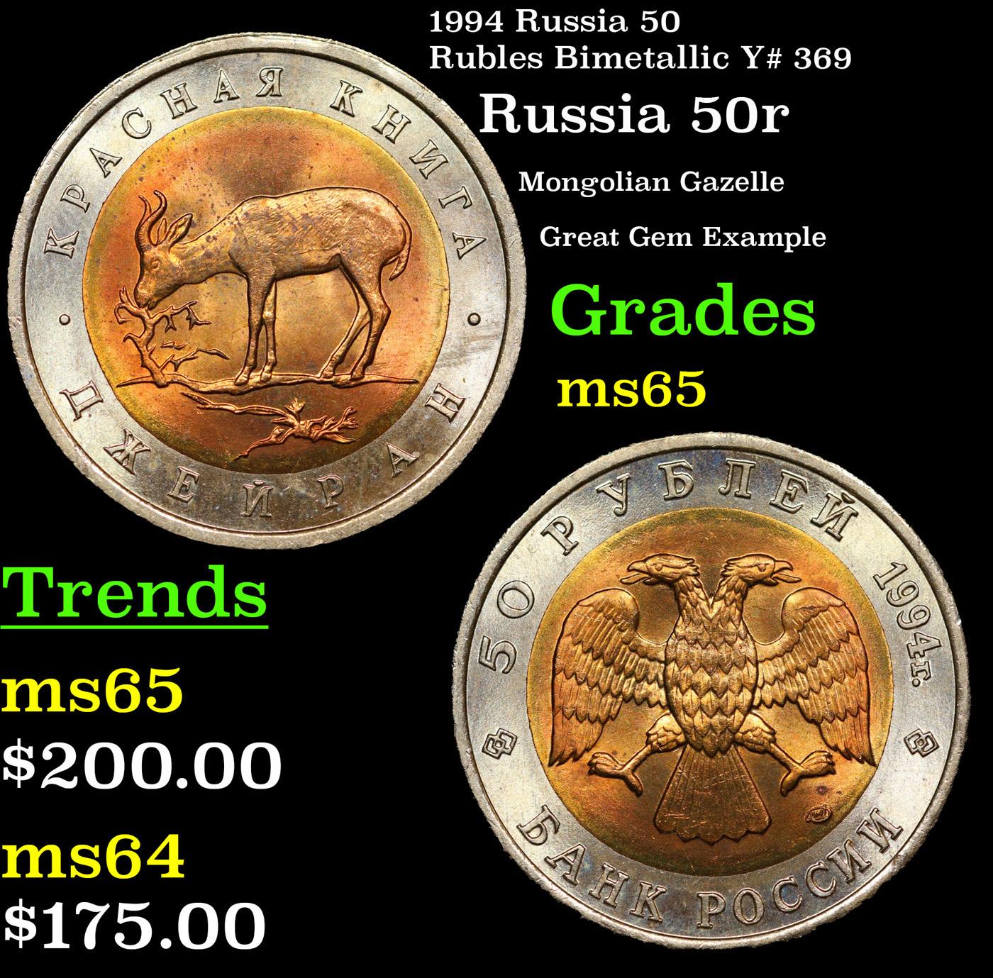 1994 Russia 50 Rubles Bimetallic Y# 369 Grades GEM Unc