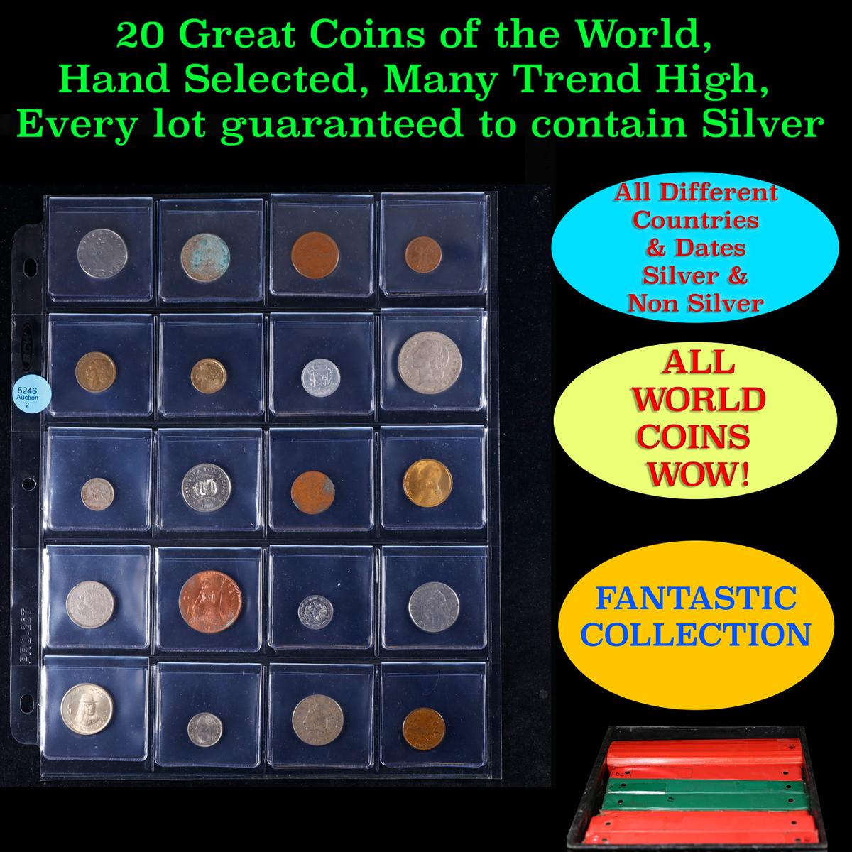 20 Great Coins of the World, hand selected, many trend high, every lot guaranteed to contain Silver.