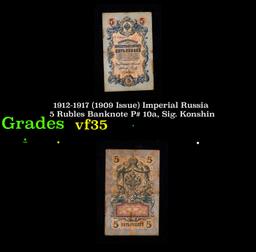 1912-1917 (1909 Issue) Imperial Russia 5 Rubles Banknote P# 10a, Sig. Konshin Grades vf++