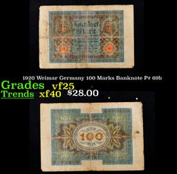 1920 Weimar Germany 100 Marks Banknote P# 69b Grades vf+
