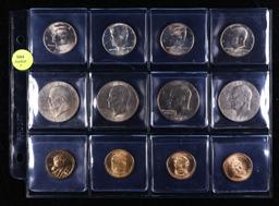 Sublime Page of 12 US Coins 4x Kennedy Half Dollars, 4x Dollar Coins $1, & 4x Eisenhower $1's