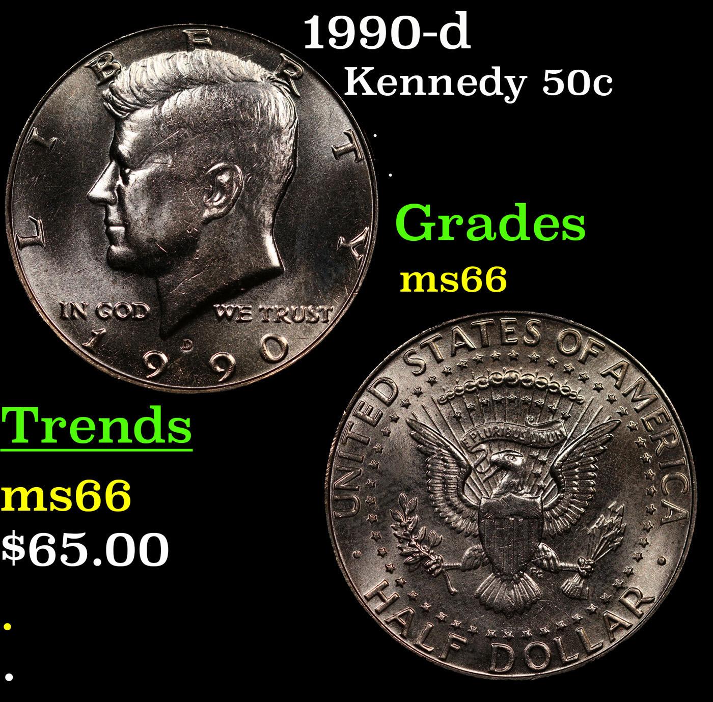 1990-d Kennedy Half Dollar 50c Grades GEM+ Unc