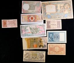 Lot of 10 Foreign Currency Notes, Various Countries & Denominations! Grades