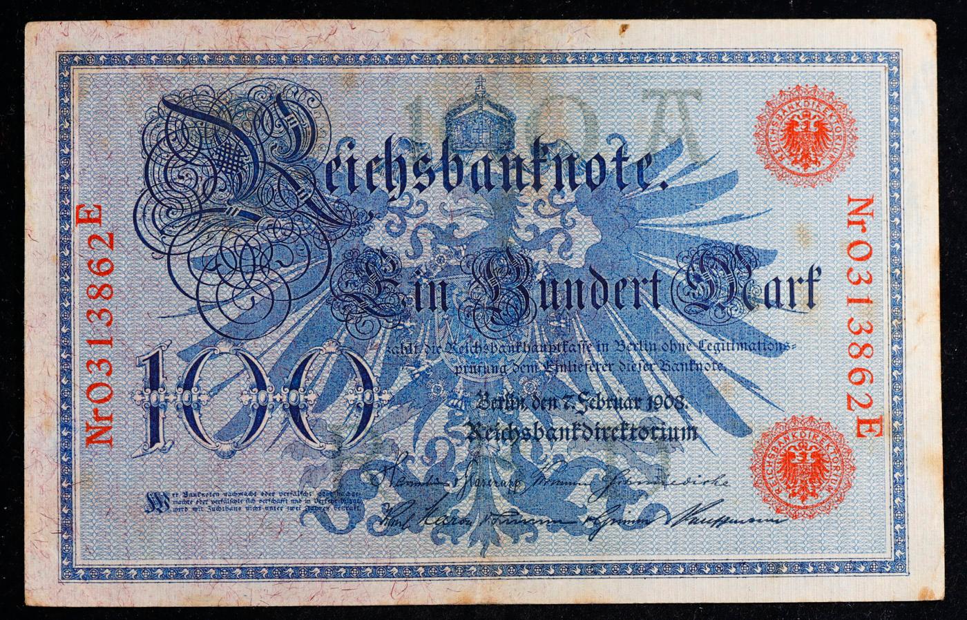 1908 Germany (Empire) 100 Marks Banknote P# 33a Grades vf++