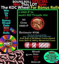 1-10 FREE BU RED Penny rolls with win of this 1960-p SOLID RED BU Lincoln 1c roll incredibly FUN whe