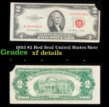 1953 $2 Red Seal United States Note Grades xf details