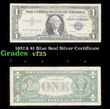 1957A $1 Blue Seal Silver Certificate Grades vf+