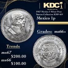 1957 Mexico 1 Silver Peso Santos Collection KM# 459 Grades GEM++ Unc