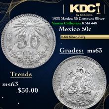 1935 Mexico 50 Centavos Silver Santos Collection KM# 448 Grades Select Unc