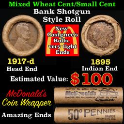 Small Cent 1c Mixed Roll Orig Brandt McDonalds Wrapper, 1917-d Wheat end, 1895 Indian other end