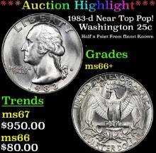 ***Auction Highlight*** 1983-d Washington Quarter Near Top Pop! 25c Graded ms66+ By SEGS (fc)