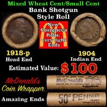 Small Cent Mixed Roll Orig Brandt McDonalds Wrapper, 1918-p Lincoln Wheat end, 1904 Indian other end