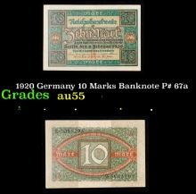 1920 Germany 10 Marks Banknote P# 67a Grades Choice AU