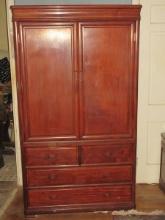 Impressive Chinoiserie Armoire Double Panel Doors Interior Shelves and Base Dovetail Drawers