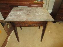 Antique Primitive Pine Cottage Farmhouse Table on Tapered Legs- 28"H, Top 21 1/2" x 30"