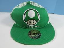 Flat Bill Fitted "Get A Life" Super Mario Gaming Baseball Cap- Size S/M