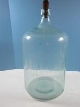 Antique Pressed Blue Glass 5 Gallon 20" Bottle w/ Corn Cob Stopper by the Illinois Glass Co